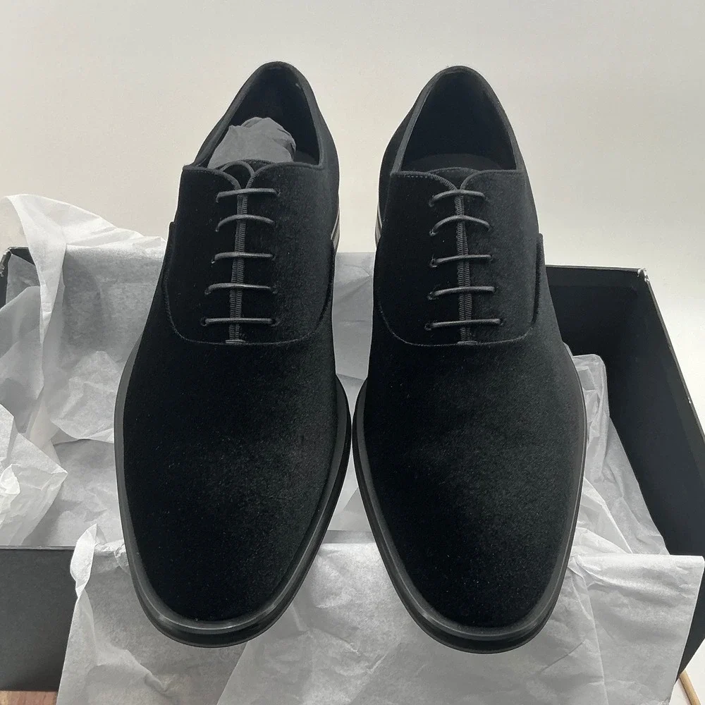 Hugo Boss Derrek Black Velvet Oxford Dress Shoes Mens 10 Made in Italy